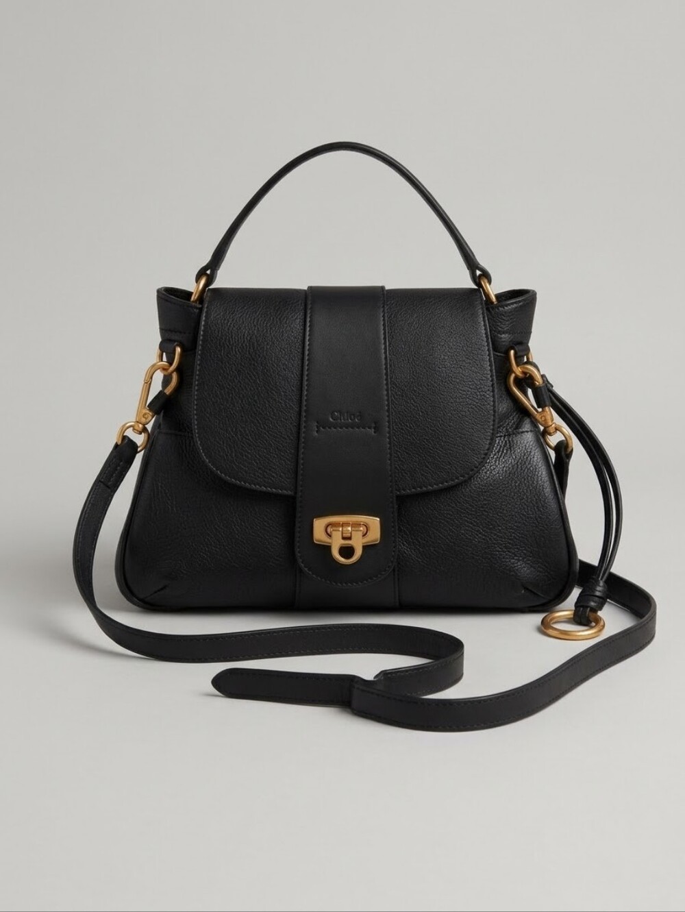 Chloe Black Lexa Crossbody Bag Leather Small Aged Gold Hardware